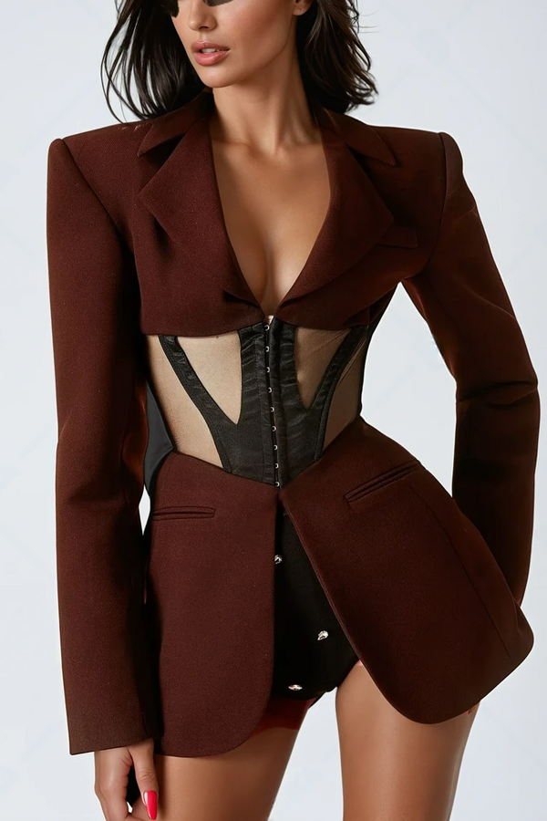 Kamryn Paneled Mesh Blazer - Wine